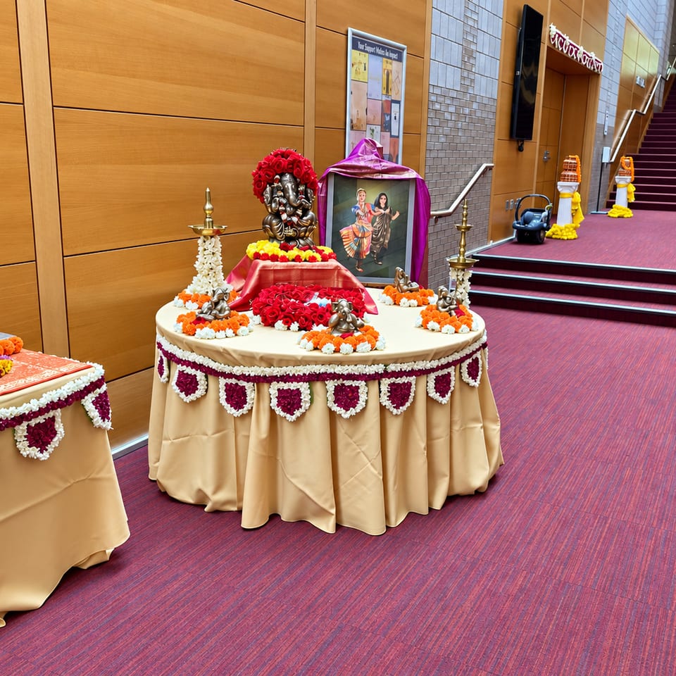 Floral decorations at an event entrance